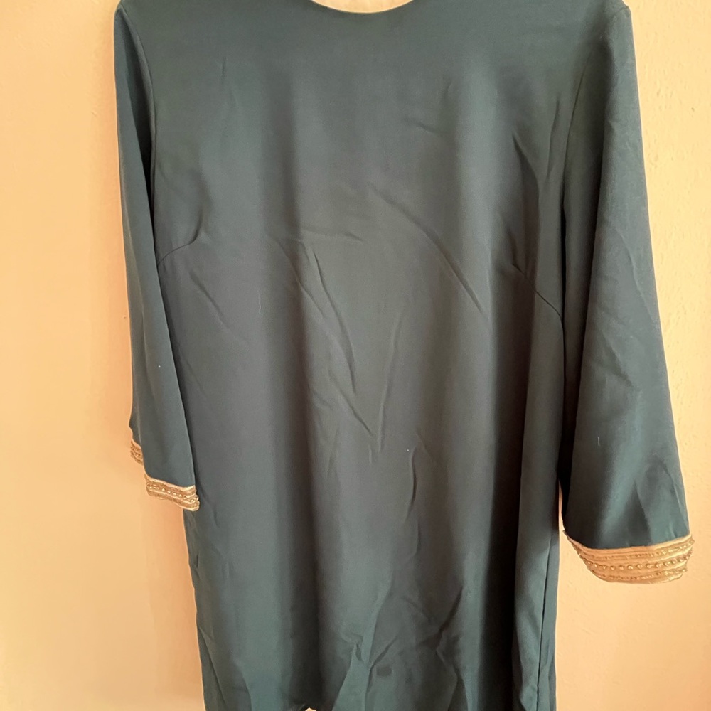 Miss Me Dark Teal Dress with Gold Trim